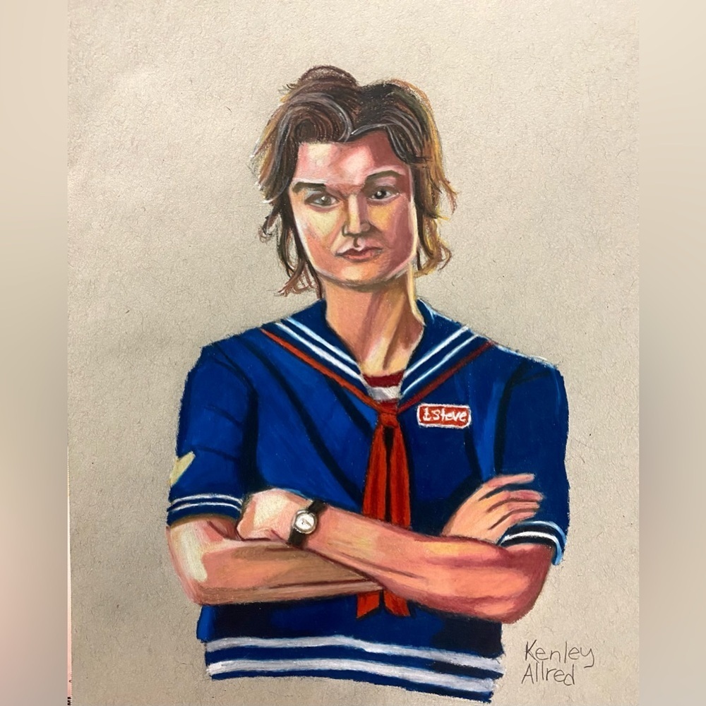 Original Stranger Things Steve Harrington Colored Pencil Drawing Artwork 9”x12”
